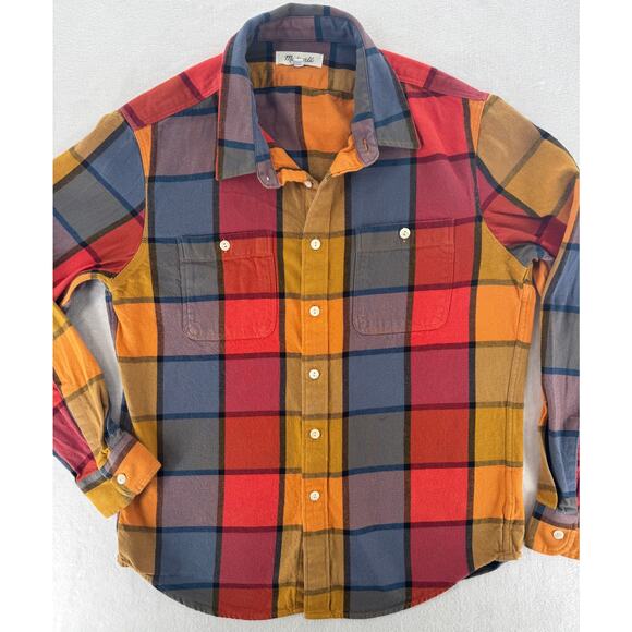 Madewell Womens Flannel Shirt Button Down Top M Orange Red Gray Medium - Picture 3 of 5
